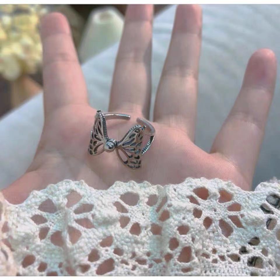 Nhẫn hở hình bướm phong cách hip hop đường phố có thể điều chỉnh kích thước cho nữ