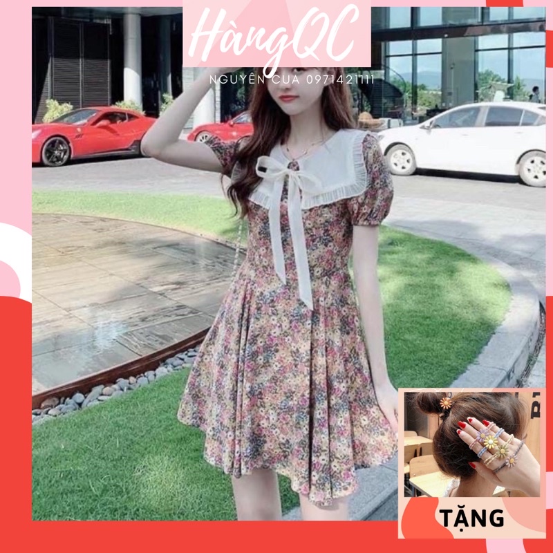 Váy Hoa Vintage Cổ Ren Nơ Trắng Cực Dễ Thương | BigBuy360 - bigbuy360.vn