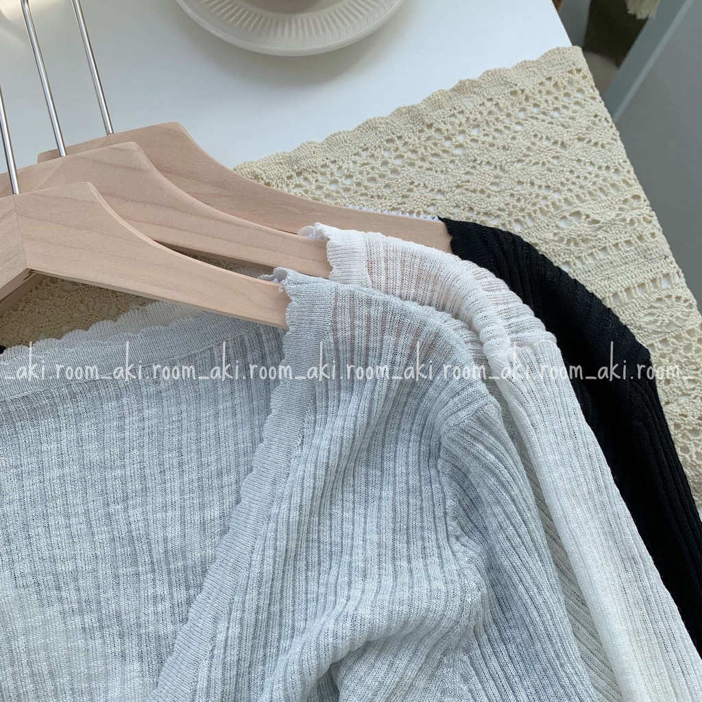 Áo cardigan mỏng cổ V viền sóng một khuy | BigBuy360 - bigbuy360.vn