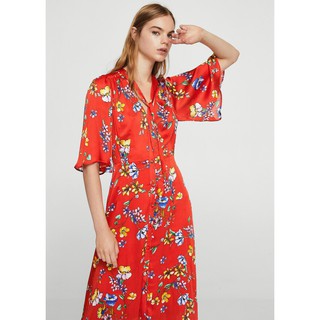 Váy Mango hoa, màu đỏ thắt nơ 11045027