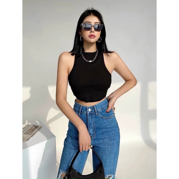 Áo croptop sát nách vạt bầu f21