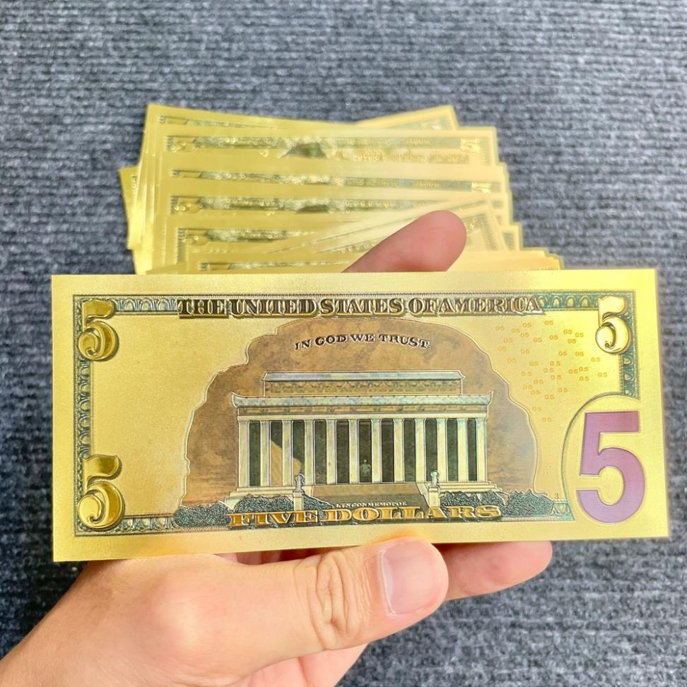 Tờ Tiền Kỉ Niệm 5 Đô Plastic (5 USD) Mạ Vàng Lì Xì Tết May Mắn
