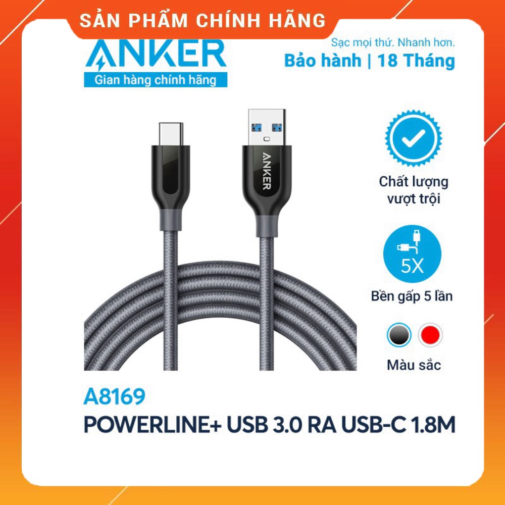 Cáp sạc ANKER Powerline+ USB-C ra USB-A 3.0 dài 1.8m - A8169