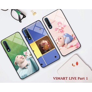 Bộ ốp lưng kính hình heo cute cho điện thoại Vsmart live