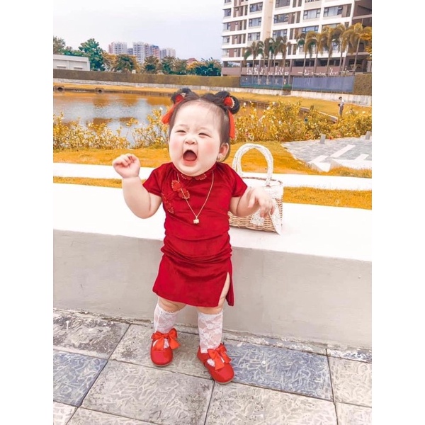 Sườn Xám Nhung Tuyết Cho Bé Gái