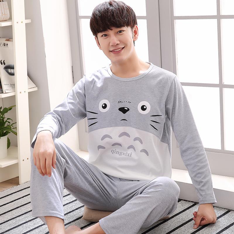 Bộ Đồ Ngủ Tay Dài Vải Cotton In Hoạt Hình Kiểu Nhật Bản Dễ Thương Cho Nam