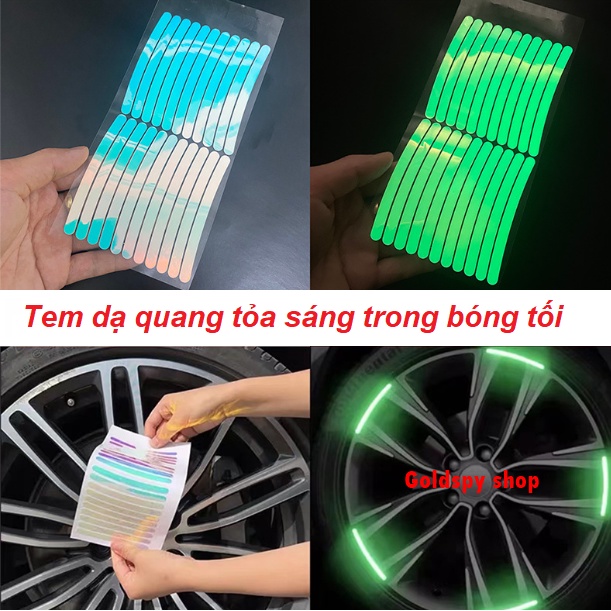Tem dạ quang dán vành, dán mũ nón bảo hiểm ( 1 vỉ 20 miếng dán )