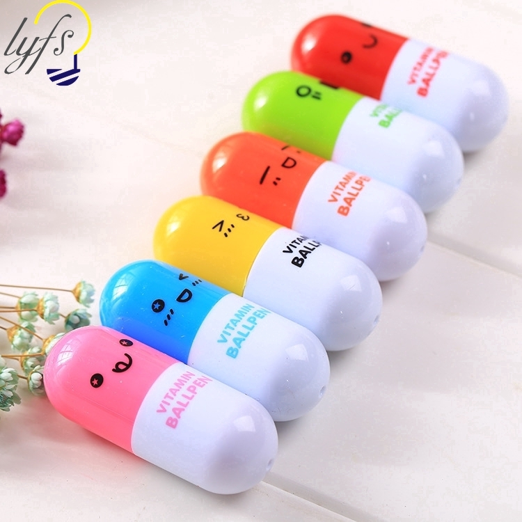 Bút bi ngòi 0.5mm thiết kế có thể thu gọn hình thuốc con nhộng dễ thương