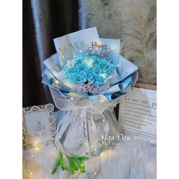 [ Quà Tặng]Bó Hoa Sáp 20 Bông Kèm Đèn Led,Thiệp,Chữ