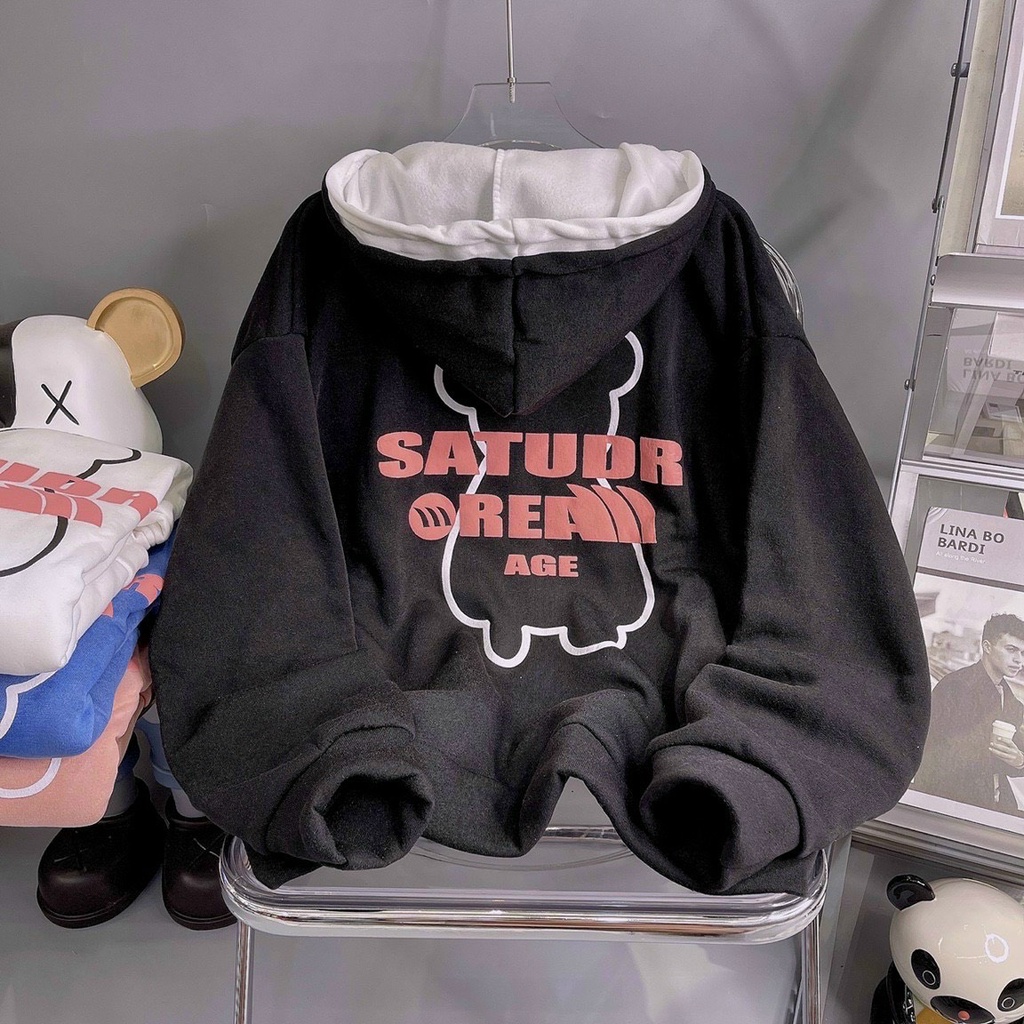 Áo Khoác Hoodie Zip Form Rộng Ulzzang SATUDR BOM HOUSE Unisex Nam Nữ