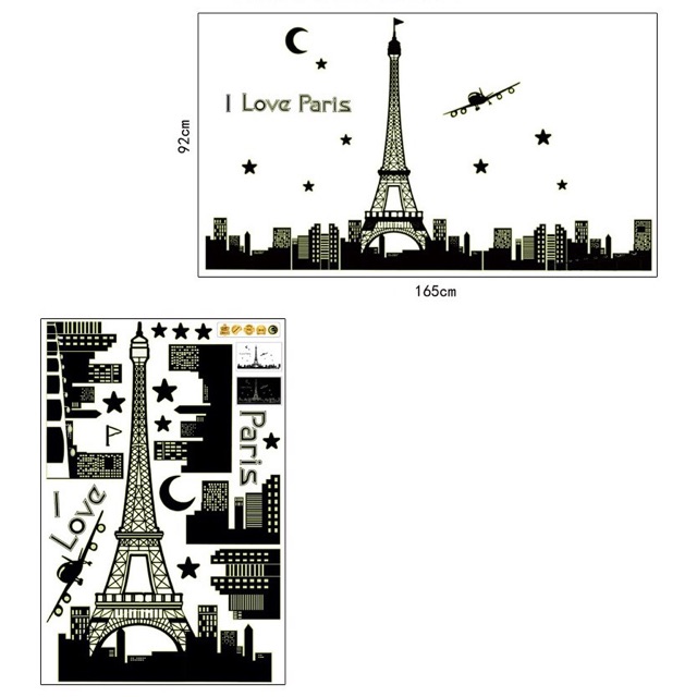 Decal dán tường thành phố Paris( có dạ quang)