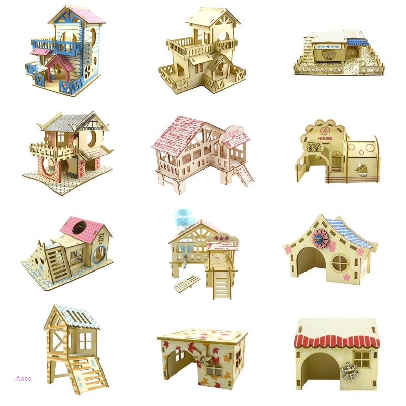 Nhà Gỗ Hai Tầng Dành Cho Chuột Hamster Tập Thể Dục