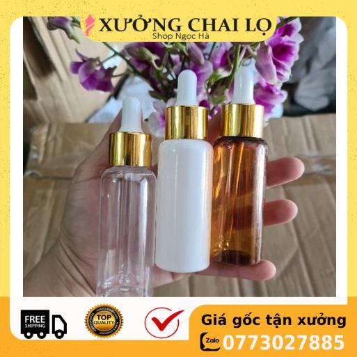 Lọ Chiết Serum ❤ GIÁ RẺ NHẤT ❤ [30ml,50ml,100ml] Chai nhựa pet đựng tinh dầu bóp giọt Khoen vàng chiết mỹ phẩm