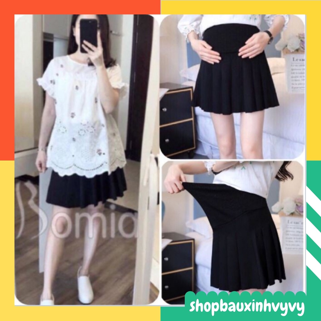 [siêu rẻ] Chân váy Bầu xếp ly,có đỡ bụng, chun điều chỉnh, chất umi mềm mịn