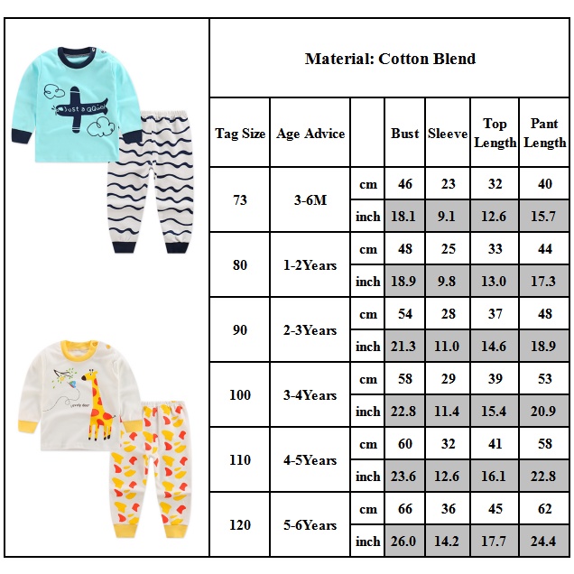 Bộ đồ ngủ tay dài vải cotton họa tiết hoạt hình dễ thương cho bé