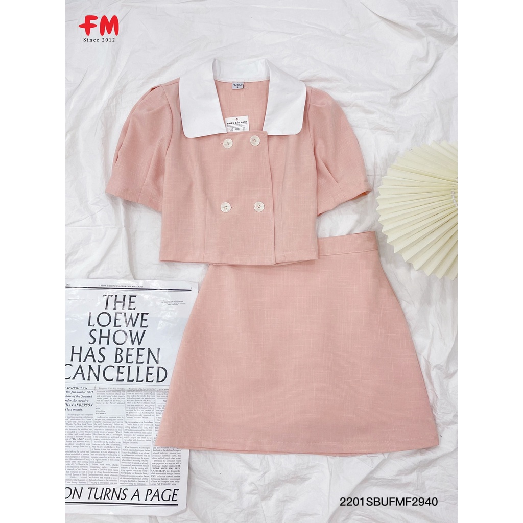 Set áo  phối cổ trắng + chân váy ngắn trơn phong cách Hàn Quốc thời trang mùa hè cho nữ | Fmstyle Shop 220129402