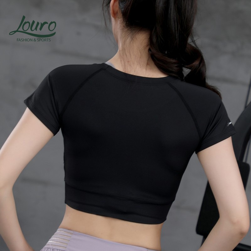 Áo croptop tập gym Louro LA56, kiểu áo croptop body chất siêu đẹp, co giãn, thoáng mát