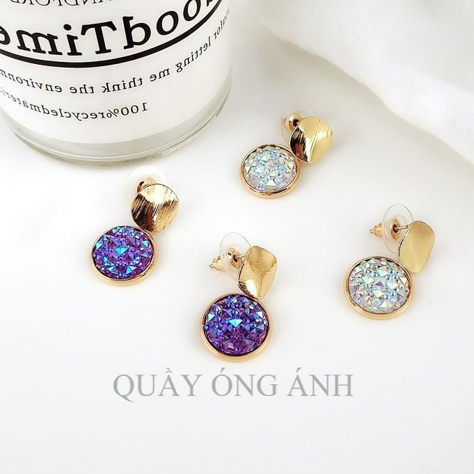 Khuyên tai hình tròn phối đá màu độc lạ - KT31