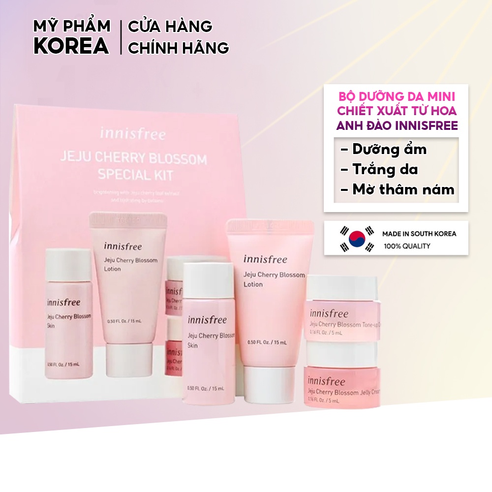 Bộ Dưỡng Trắng Da Anh Đào Mini dưỡng ẩm chiết xuất Từ Hoa Anh Đào Innisfree Jeju Cherry Blossom Kit giúp da sáng mịn