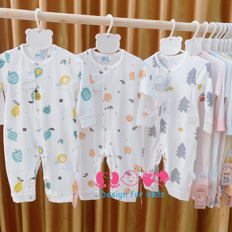 (Link 1) Bodysuit cho bé, body dài tay sleepsuit không tất chân, vải cotton mỏng mát cho bé trai và bé gái (chọn mẫu)