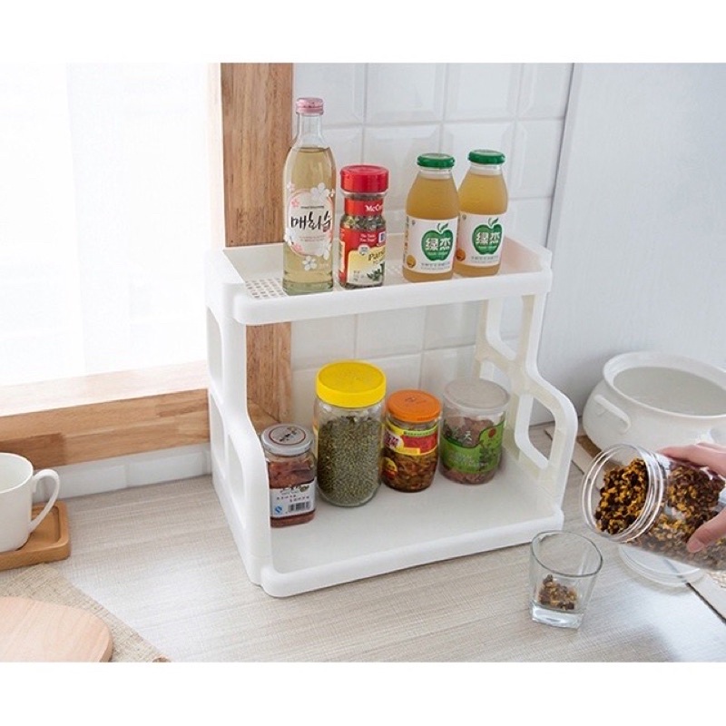 Kệ gia vị 2 tầng đựng đồ nhà bếp , nhà tắm đa năng - Kệ nhựa đựng gia vị 2 tầng loại ô vuông chữ H