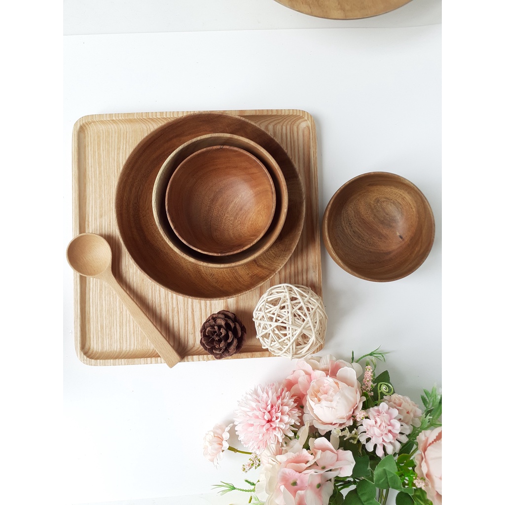 Bát, tô gỗ Keo salad, ăn cơm, ăn dặm cho bé,đựng nước chấm
