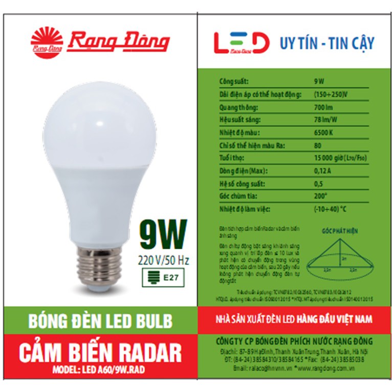 Đèn cảm biến radar 7W/9W/15W LED Rạng Đông | BigBuy360 - bigbuy360.vn