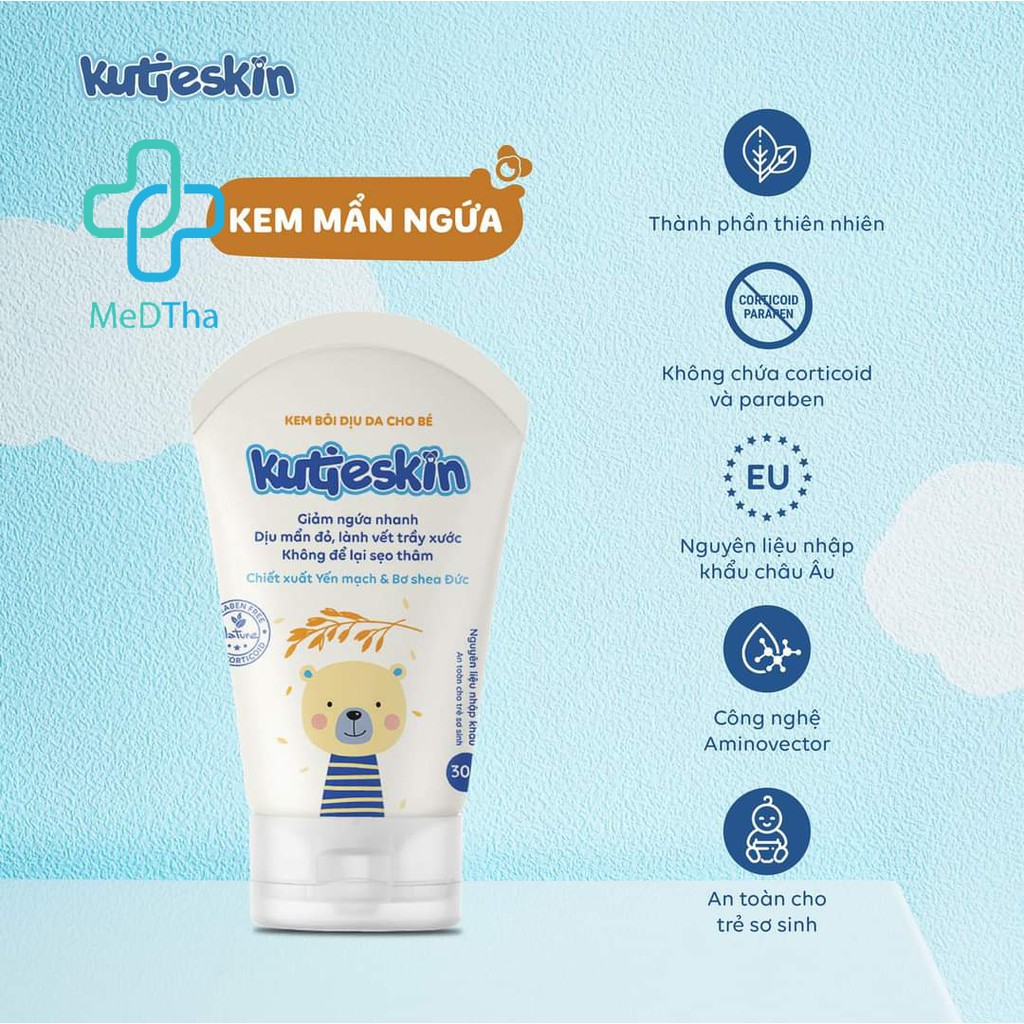 Kem bôi dịu da cho bé Kutieskin 30gr - Dịu vết mẩn ngứa, rôm sảy, côn trùng đốt an toàn cho bé [Chính hãng]