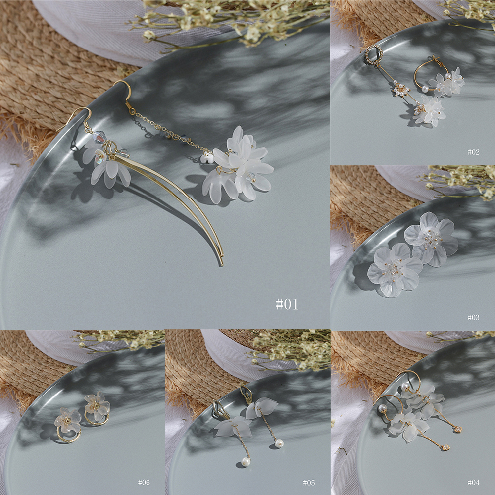 Bông Tai Dáng Dài Hình Hoa Đính Ngọc Trai Xinh Xắn S925