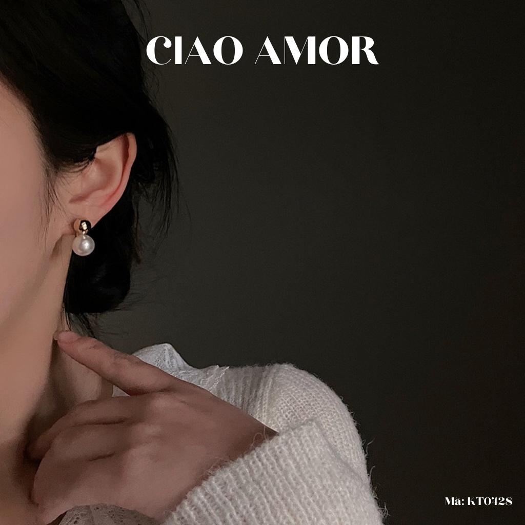 KT0428-Khuyên tai nữ, Bông tai bạc 925 ngọc tròng trên dưới dự tiệc sang trọng đơn giản