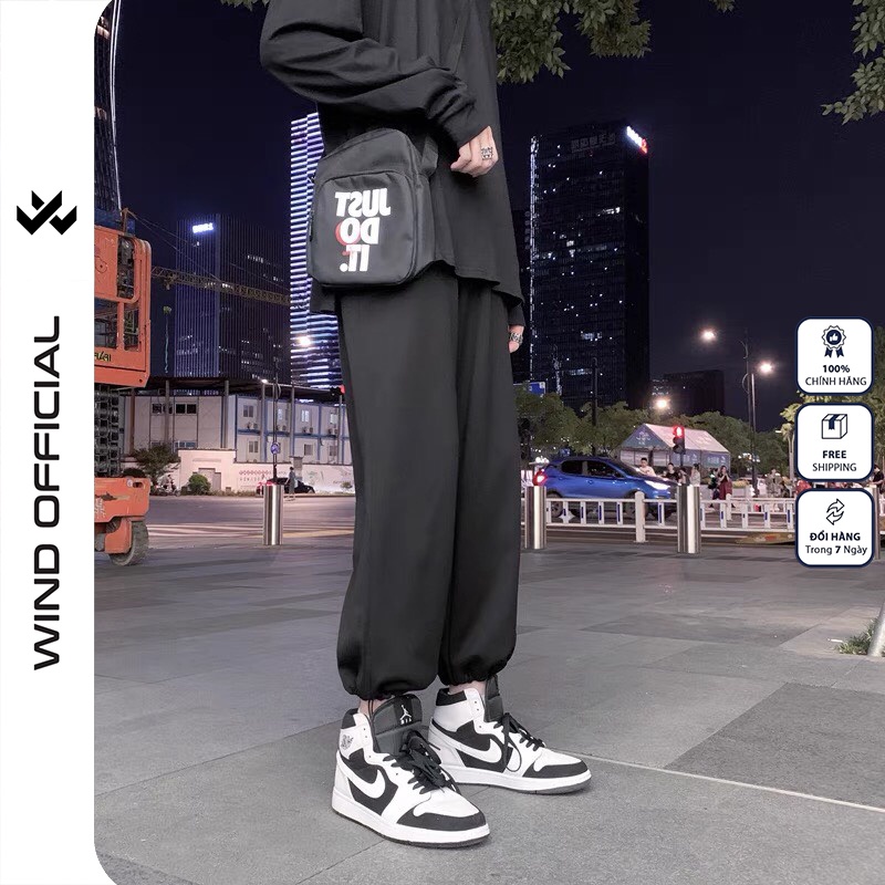 Quần jogger ống rộng WIND unisex Bó Chun dây rút basic track pants nam nữ oversize