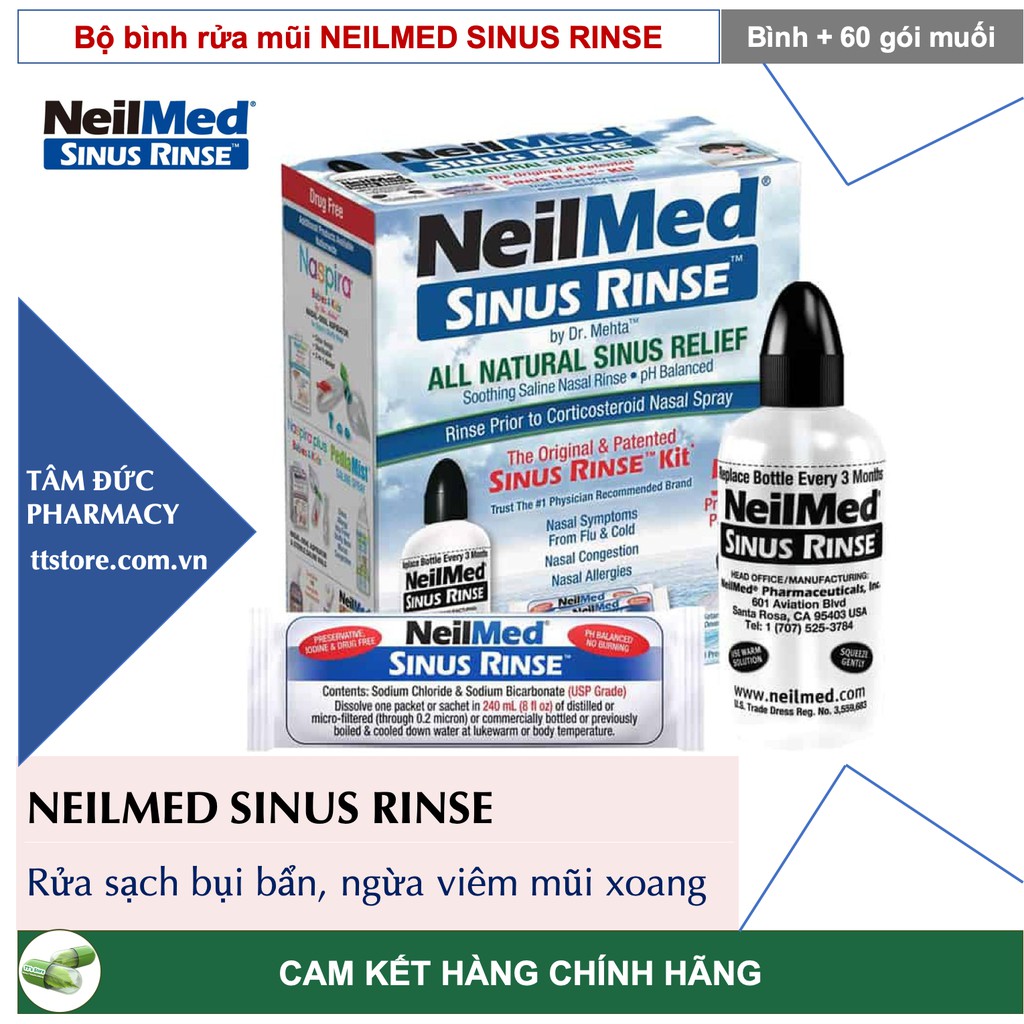 [CHÍNH HÃNG] Bộ bình rửa mũi NEILMED SINUS RINSE kèm 60 gói muối [Nelmed, neomed, nelmet]