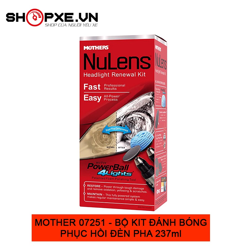 Bộ sản phẩm đánh bóng phục hồi đèn pha, Mothers Nulens Headlight Renewal Kit, 07251