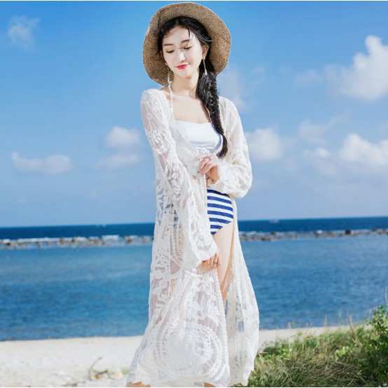 Áo kimono cadigan lưới mỏng cotton áo choàng đi biển