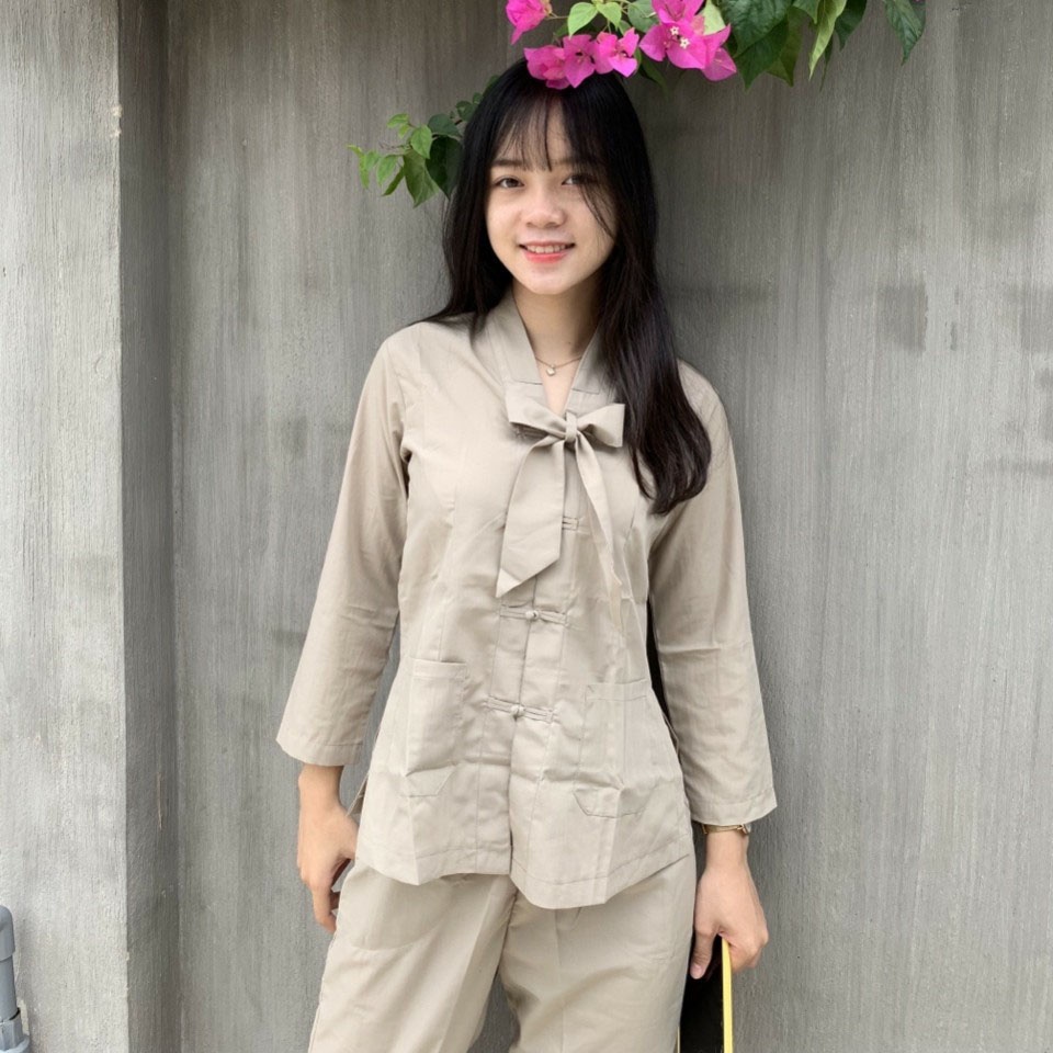 Quần Áo nữ Phật Tử, đồ lam Đi Chùa mẫu LA HÁN NƠ mã A39A