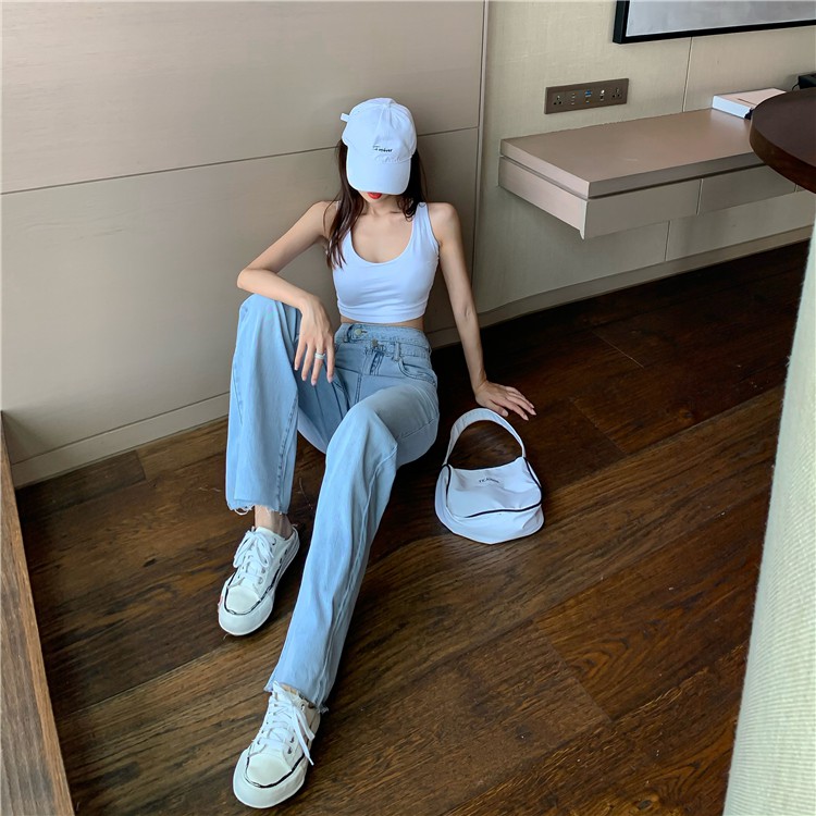 Quần Jean Dài Lưng Cao Phối Rách Kiểu Retro Hàn Quốc Cá Tính Cho Nữ | BigBuy360 - bigbuy360.vn