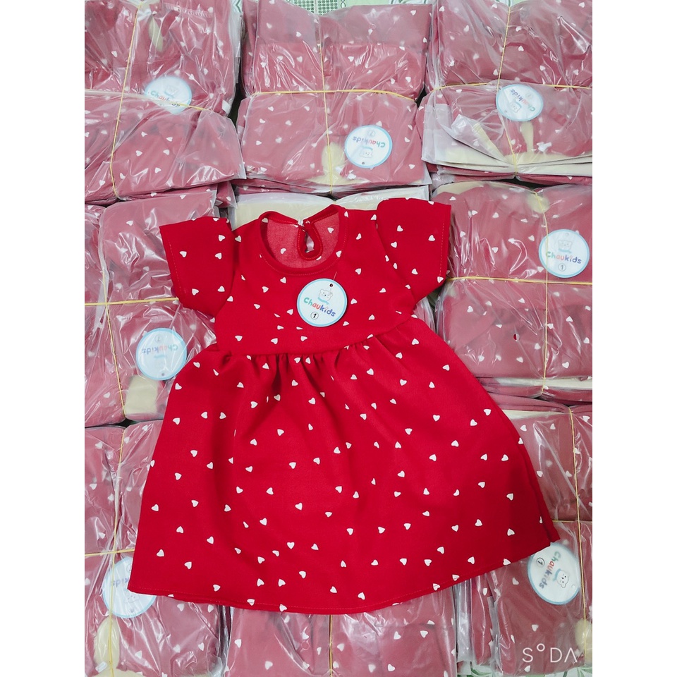 Váy mùa hè cho bé gái, váy đỏ trái tim in tràn dáng babydoll chất lụa Hàn cực xinh cho bé