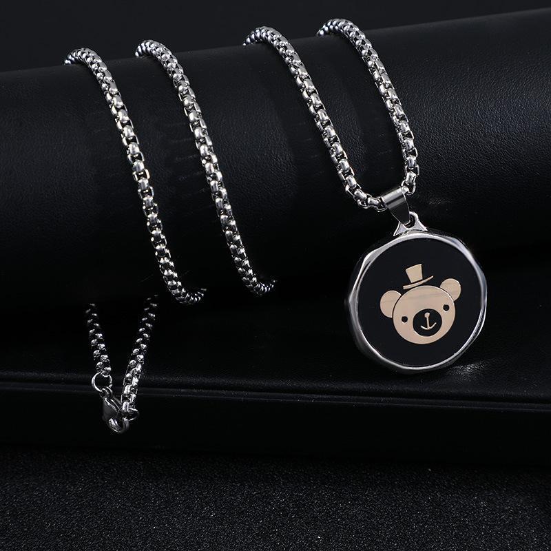 XiaoboACC Vòng Cổ Bằng Thép Không Gỉ Mặt Hình Gấu Phong Cách Hiphop - 60CM