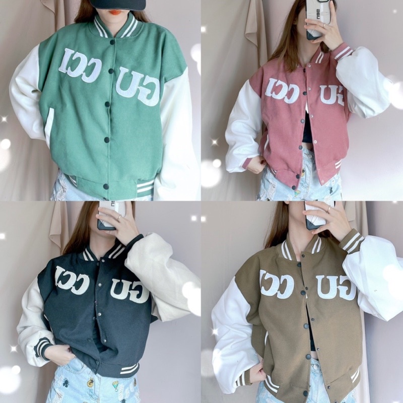 Áo khoác nữ nút bấm lót dù thêu chữ