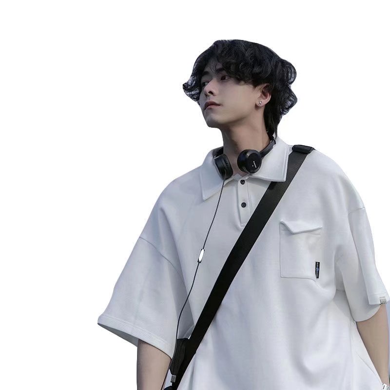 Áo polo Tay Ngắn Dáng Rộng Thời Trang Mùa Hè Phong Cách Hàn Quốc Cho Nam