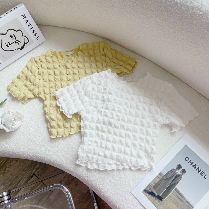 Áo croptop tay ngắn vải xốp siêu xinh(B.C)