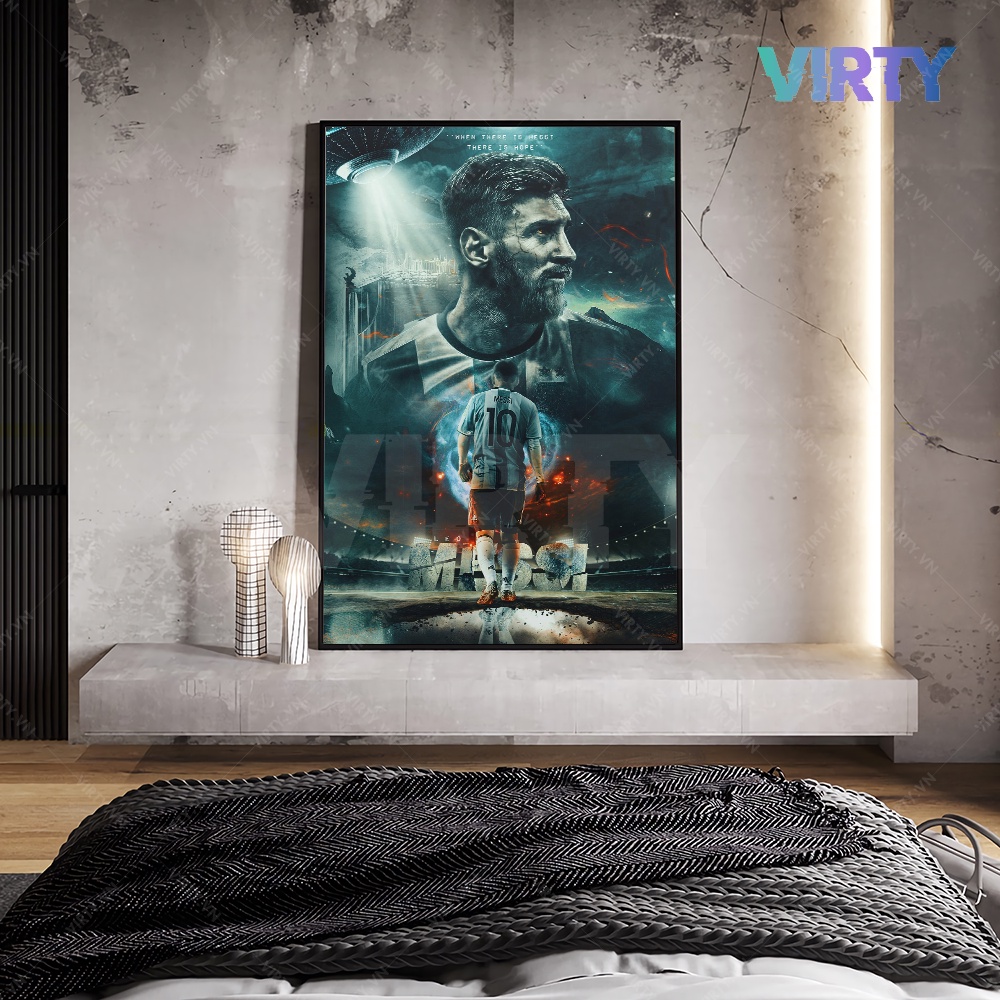 Tranh treo tường cầu thủ bóng đá MESSI kèm khung composite VIRTY Tranh Canvas decor phòng ngủ, phòng làm việc