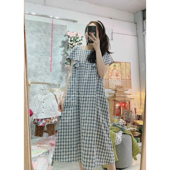 Váy bầu,đầm bầu dáng kẻ chất đũi xước cực mát