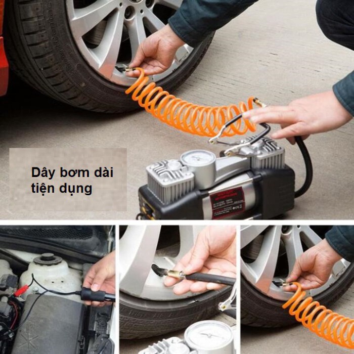 Sản Phẩm Bộ máy bơm lốp ô tô kèm phụ kiệm ứng cứu, sửa chữa HD-506 (bảo hành 12 tháng) .