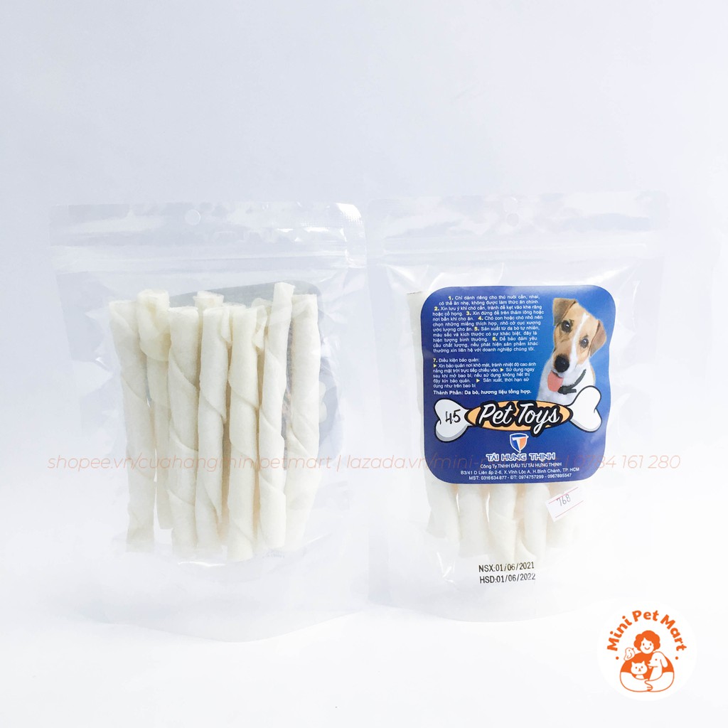 Xương gặm da bò TÀI HƯNG THỊNH 768 (10 cái) - bánh xương, snack, bánh thưởng, xương gặm cho chó