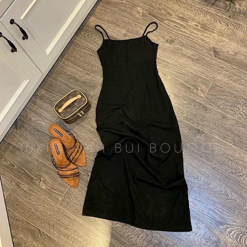 Đầm nữ 🌸FREESHIP🌸 Váy 2 dây maxi vải len tăm mặc đi biển màu đen thiết kế ôm body | BigBuy360 - bigbuy360.vn