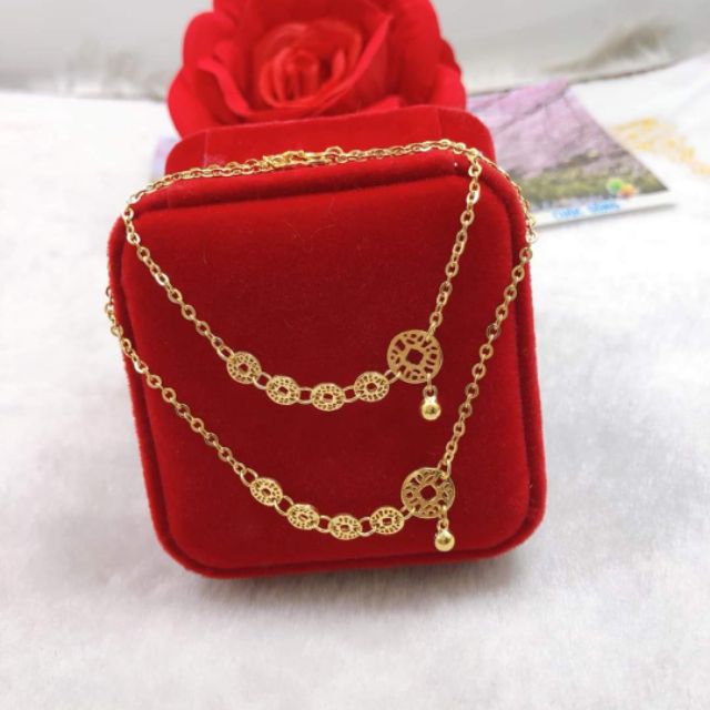 LẮC CHÂN /TAY KIM TIỀN 5 ĐỒNG XU BẠC XI VÀNG