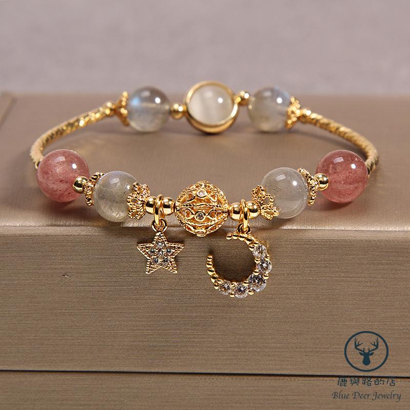 Vòng Tay May Mắn Đính Đá Pha Lê Mặt Trăng / Ngôi Sao / Mặt Trăng Tự Nhiên đá phong thuỷ vòng tay