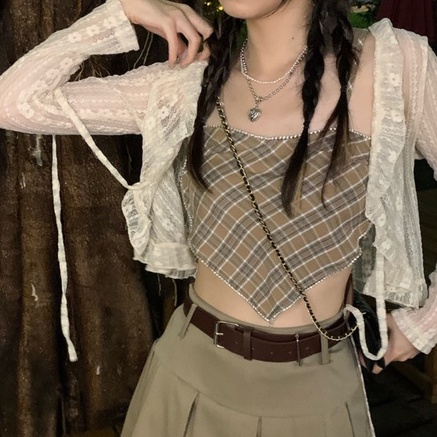 Áo khoác ngoài nữ ren thêu hoa bướm, cos dây cột phía trước hàng Quảng Châu hot 2023