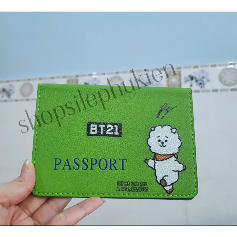 Bao da bọc passport nhân vật BT21 chimmy cooky tata mang rj shooky koya van
